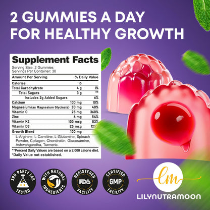 Height Growth Gummies for Kids & Teens - Calcium, Vitamin D3 + K2, Zinc, Magnesium, L-Arginine, Vitamin C - Multivitamin for Teen Boys & Girls - Grow Taller Supplement for Kids Height - 60 Gummies - PrimeBioHealth - canada supplements