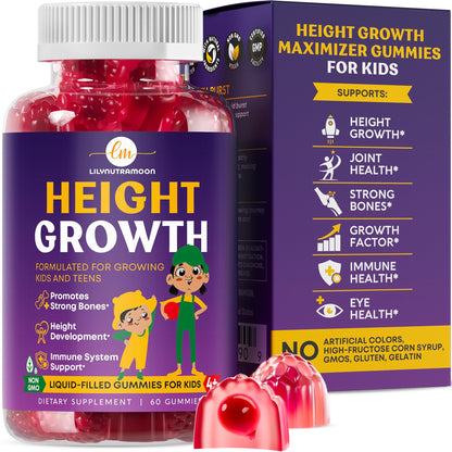Height Growth Gummies for Kids & Teens - Calcium, Vitamin D3 + K2, Zinc, Magnesium, L-Arginine, Vitamin C - Multivitamin for Teen Boys & Girls - Grow Taller Supplement for Kids Height - 60 Gummies - PrimeBioHealth - canada supplements