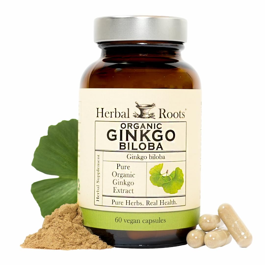 Herbal Roots Organic Ginkgo Biloba Made with Pure Organic Ginkgo Leaf and Extract - 60 Vegan Capsules - PrimeBioHealth - canada supplements