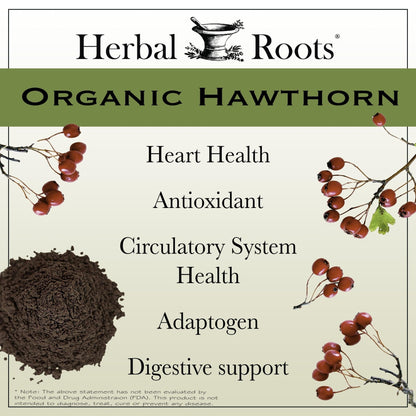 Herbal Roots Organic Hawthorn Berry Capsules | Extra Strength 1,200mg per Serving | 60 Vegan Capsules - PrimeBioHealth - canada supplements