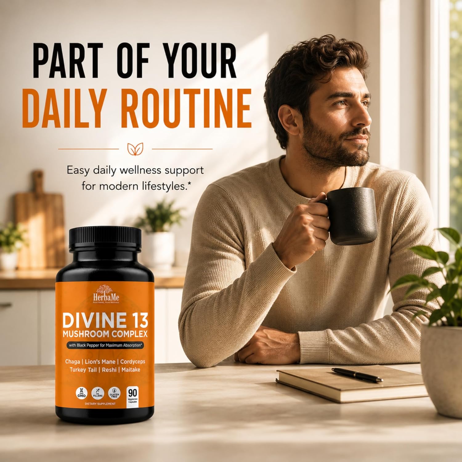 HerbaMe 13 Mushroom Extract Complex Capsules with Lion’s Mane, Cordyceps, Turkey Tail, Reishi & Chaga – Brain, Energy & Immune Support Supplement with Black Pepper for Absorption, 90 Count - PrimeBioHealth - canada supplements