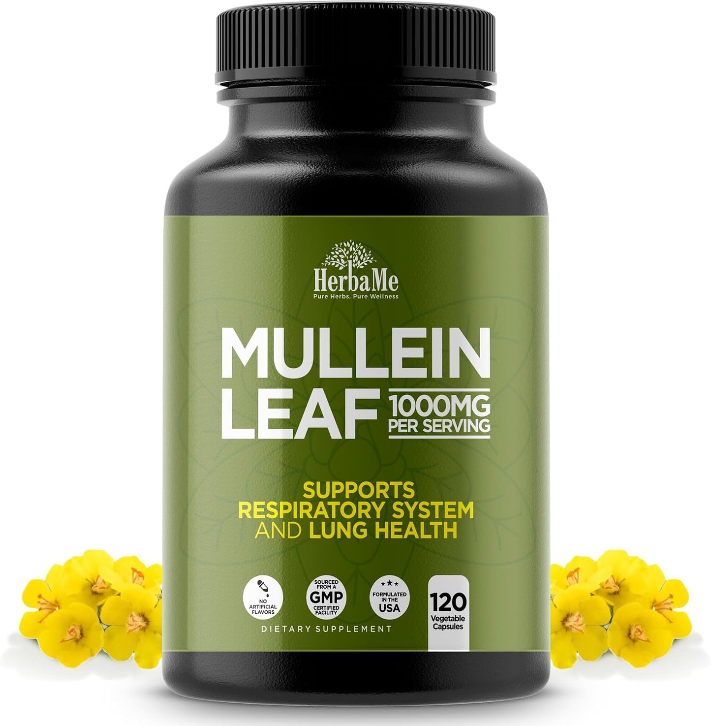 HerbaMe Mullein Leaf 1000mg, 120 Capsules - Daily Respiratory Support Supplement, Supports Breathing Comfort & Mucus Balance, Herbal Lung Support for Smokers, Men & Women - PrimeBioHealth - canada supplements