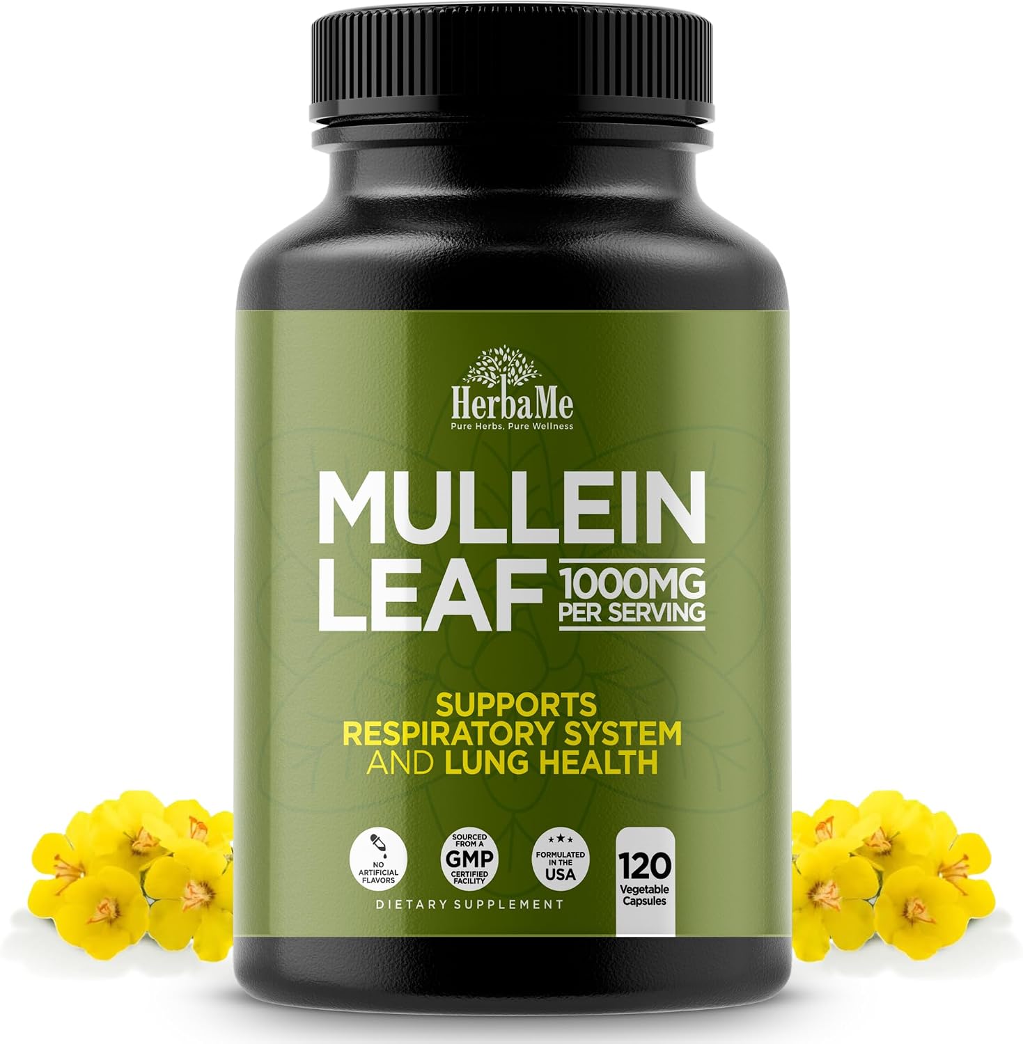 HerbaMe Mullein Leaf 1000mg, 120 Capsules - Daily Respiratory Support Supplement, Supports Breathing Comfort & Mucus Balance, Herbal Lung Support for Smokers, Men & Women - PrimeBioHealth - canada supplements
