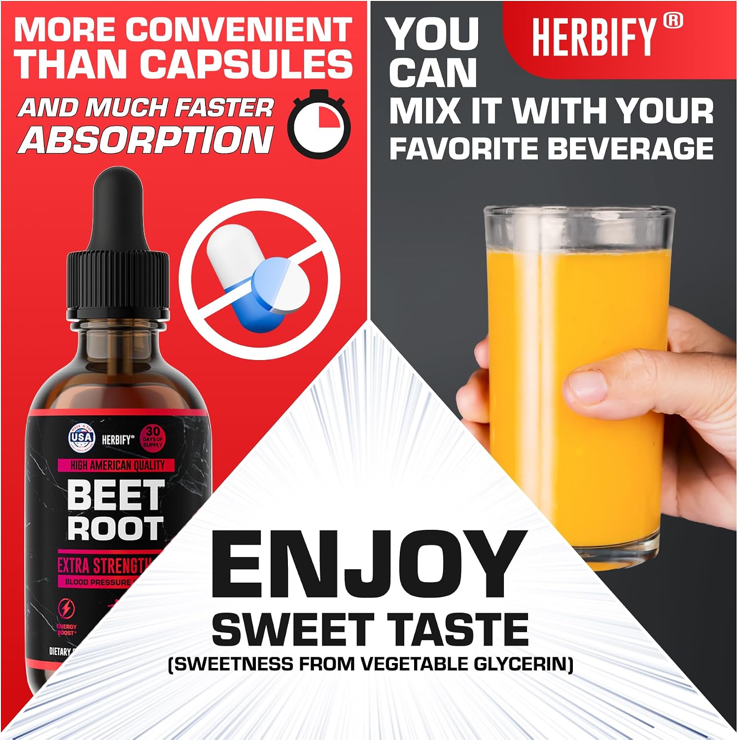 HERBIFY Beet Root Extract - Blood Pressure Supplement & Nitric Oxide Booster - Beetroot Supplement for Heart Health and Energy Booster for Men & Women (30 Days Supply) Made in USA 2 FL Oz - PrimeBioHealth - canada supplements