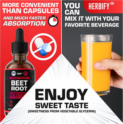 HERBIFY Beet Root Extract - Blood Pressure Supplement & Nitric Oxide Booster - Beetroot Supplement for Heart Health and Energy Booster for Men & Women (30 Days Supply) Made in USA 2 FL Oz - PrimeBioHealth - canada supplements