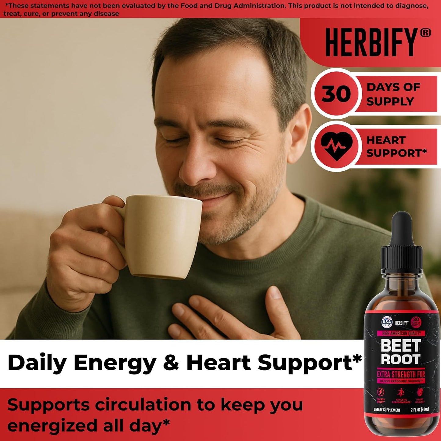 HERBIFY Beet Root Extract - Blood Pressure Supplement & Nitric Oxide Booster - Beetroot Supplement for Heart Health and Energy Booster for Men & Women (30 Days Supply) Made in USA 2 FL Oz - PrimeBioHealth - canada supplements