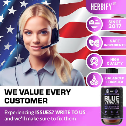 HERBIFY Blue Vervain Drops – Verbena Tincture – Vervain Supplement for Mood & Balance – Vervain Liquid Extract – Verbena Hastata (30 Days Supply) 2 Fl Oz Made in USA - PrimeBioHealth - canada supplements