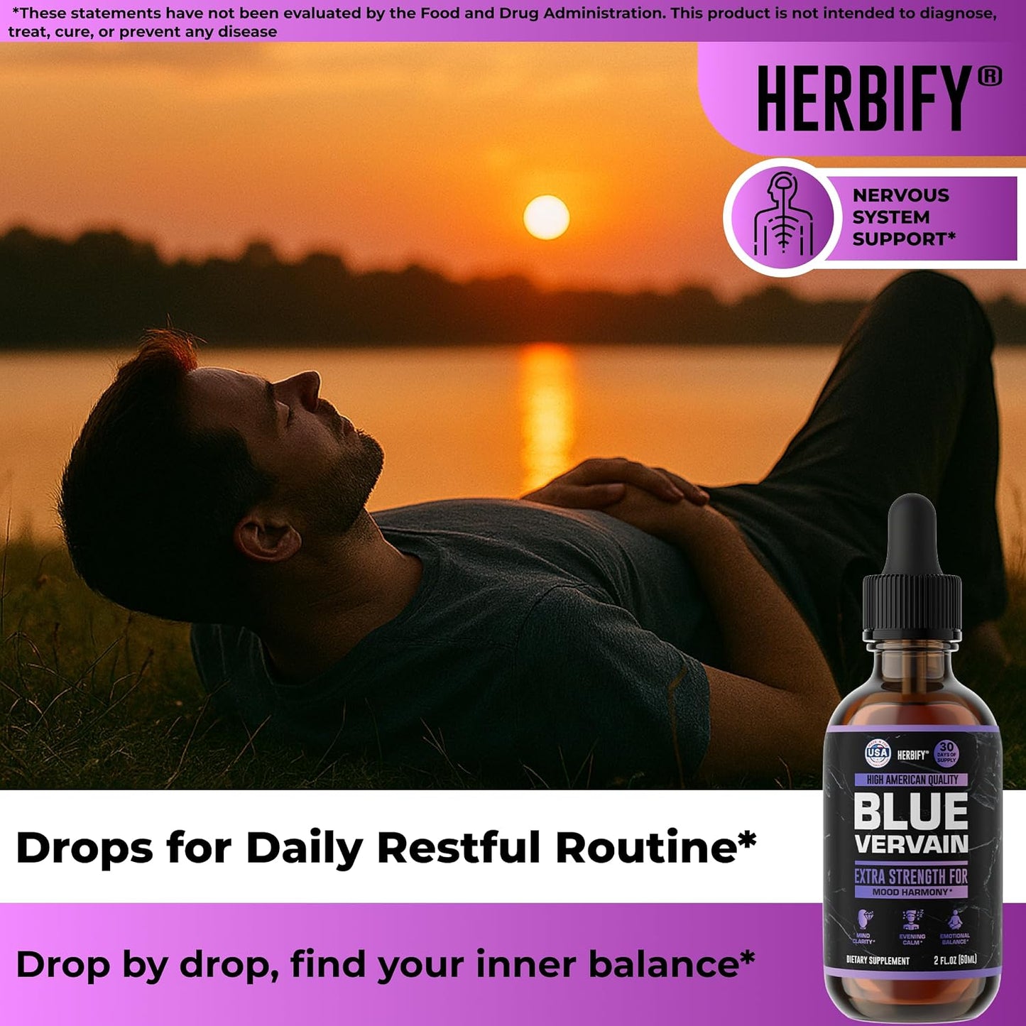 HERBIFY Blue Vervain Drops – Verbena Tincture – Vervain Supplement for Mood & Balance – Vervain Liquid Extract – Verbena Hastata (30 Days Supply) 2 Fl Oz Made in USA - PrimeBioHealth - canada supplements