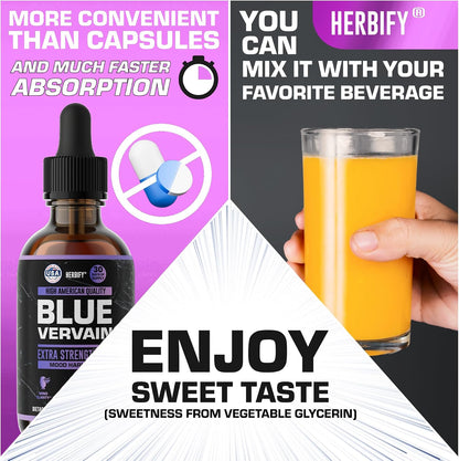 HERBIFY Blue Vervain Drops – Verbena Tincture – Vervain Supplement for Mood & Balance – Vervain Liquid Extract – Verbena Hastata (30 Days Supply) 2 Fl Oz Made in USA - PrimeBioHealth - canada supplements