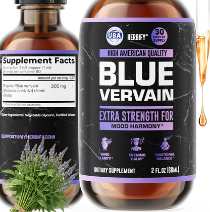 HERBIFY Blue Vervain Drops – Verbena Tincture – Vervain Supplement for Mood & Balance – Vervain Liquid Extract – Verbena Hastata (30 Days Supply) 2 Fl Oz Made in USA - PrimeBioHealth - canada supplements