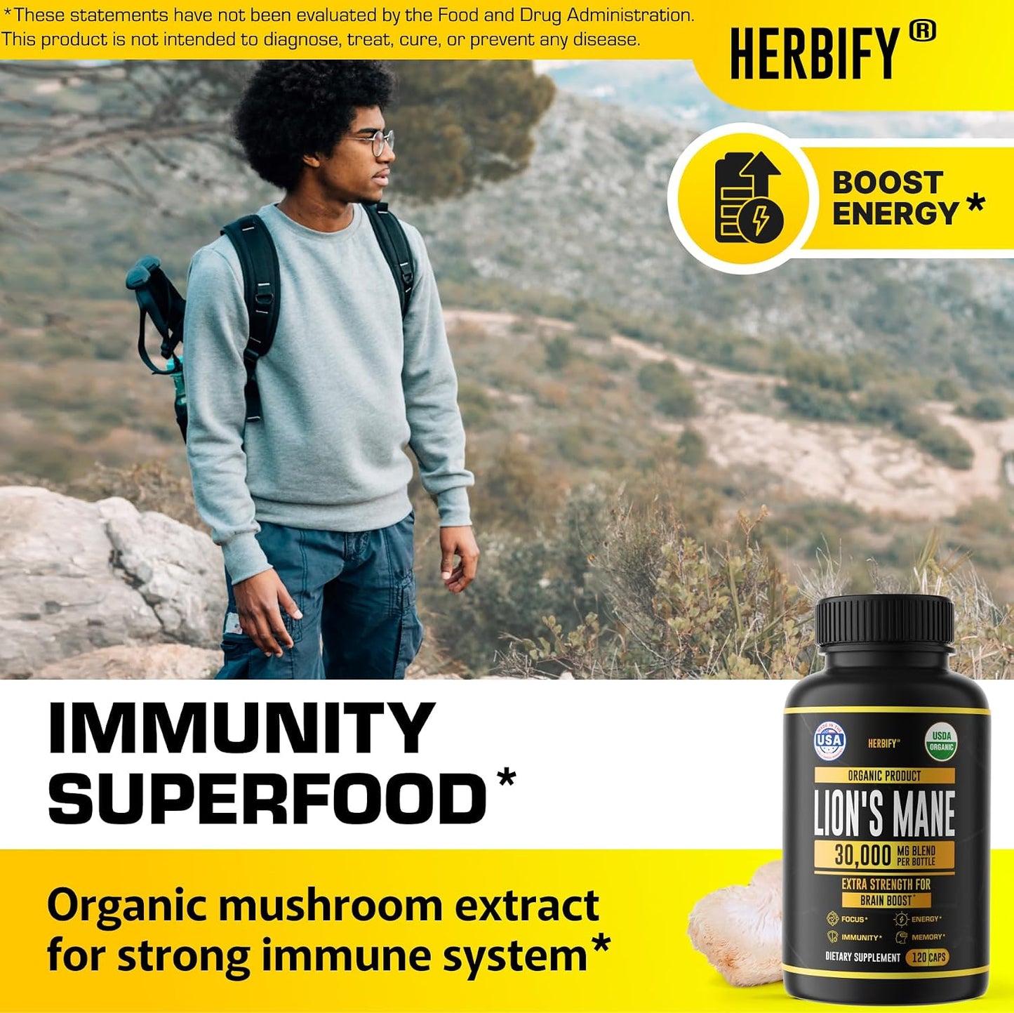 HERBIFY Bundle Lions Mane Capsules & Mullein Drops - Daily Supplement for Memory, Focus, Clarity & Powerful Lung Cleanse Support - PrimeBioHealth - canada supplements
