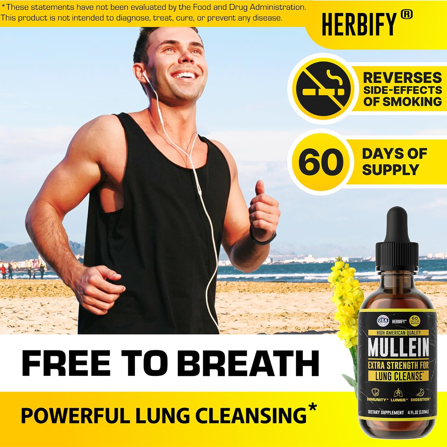 HERBIFY Bundle Lions Mane Capsules & Mullein Drops - Daily Supplement for Memory, Focus, Clarity & Powerful Lung Cleanse Support - PrimeBioHealth - canada supplements