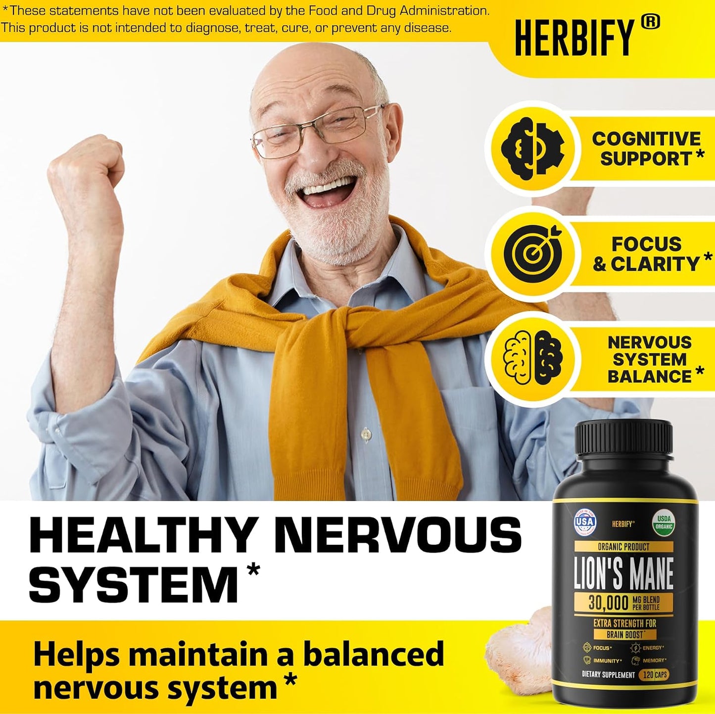 HERBIFY Bundle Lions Mane Capsules & Mullein Drops - Daily Supplement for Memory, Focus, Clarity & Powerful Lung Cleanse Support - PrimeBioHealth - canada supplements