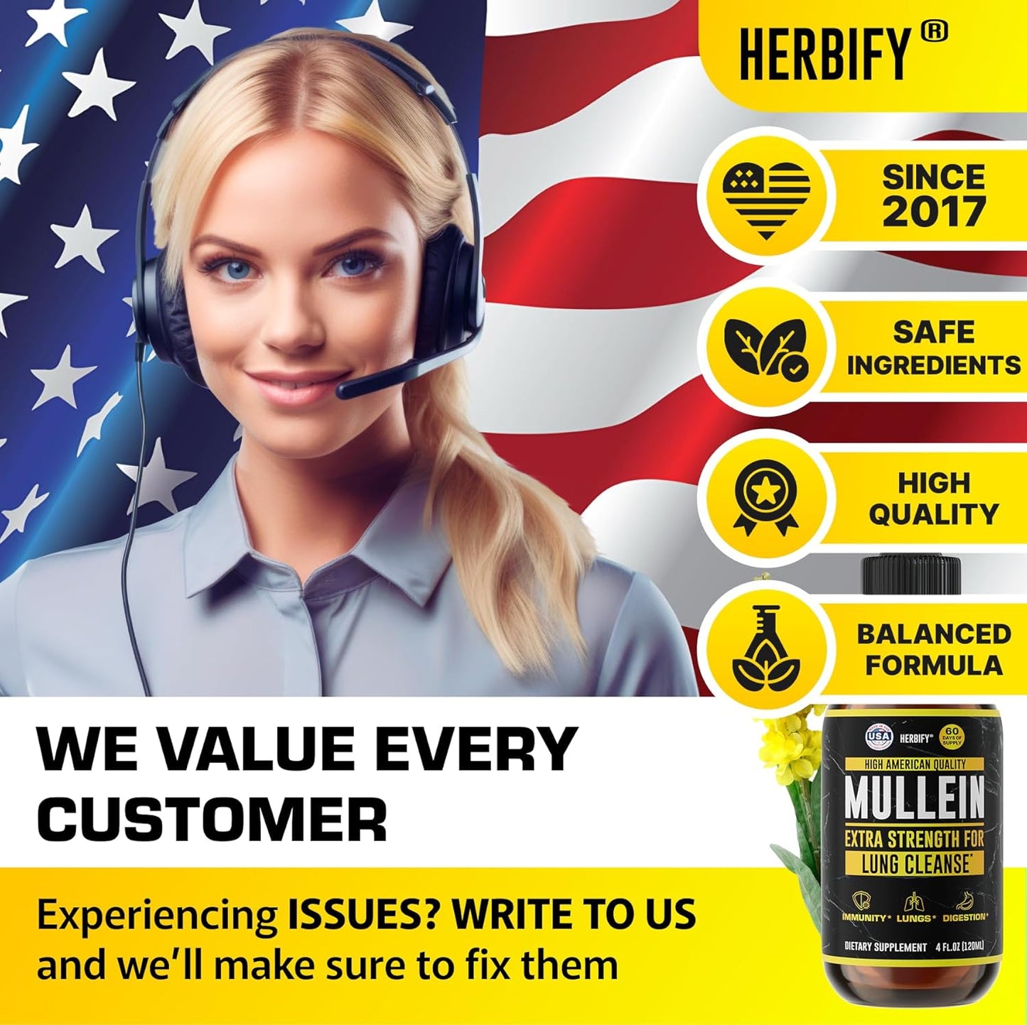 HERBIFY Bundle Lions Mane Capsules & Mullein Drops - Daily Supplement for Memory, Focus, Clarity & Powerful Lung Cleanse Support - PrimeBioHealth - canada supplements