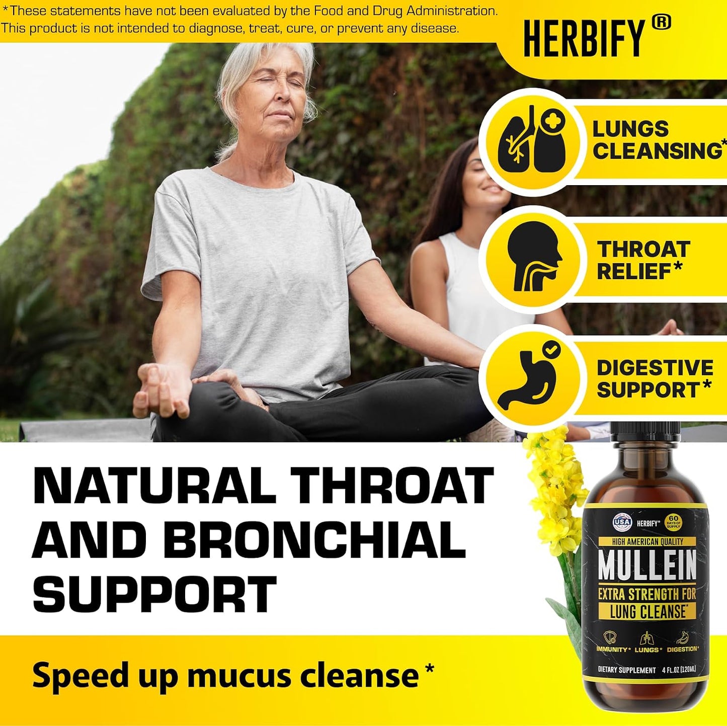 HERBIFY Bundle - Lions Mane & Mullein 4 Fl Oz Drops - Supplement for Memory, Focus & Clarity & Immune Support, Lung Cleanse and Bronchial Support - PrimeBioHealth - canada supplements