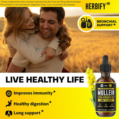 HERBIFY Bundle - Lions Mane & Mullein 4 Fl Oz Drops - Supplement for Memory, Focus & Clarity & Immune Support, Lung Cleanse and Bronchial Support - PrimeBioHealth - canada supplements