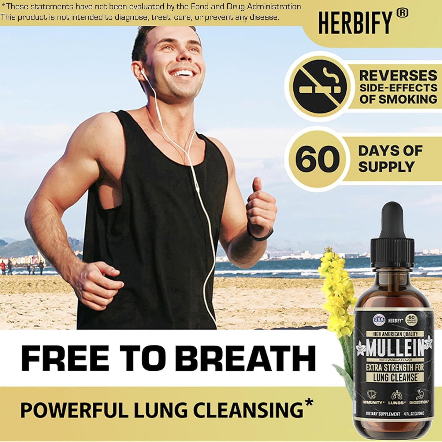 HERBIFY Bundle - Lions Mane & Mullein Vanilla 4 Fl Oz Drops - Supplement for Memory, Focus & Clarity & Immune Support, Lung Cleanse and Bronchial Support - PrimeBioHealth - canada supplements