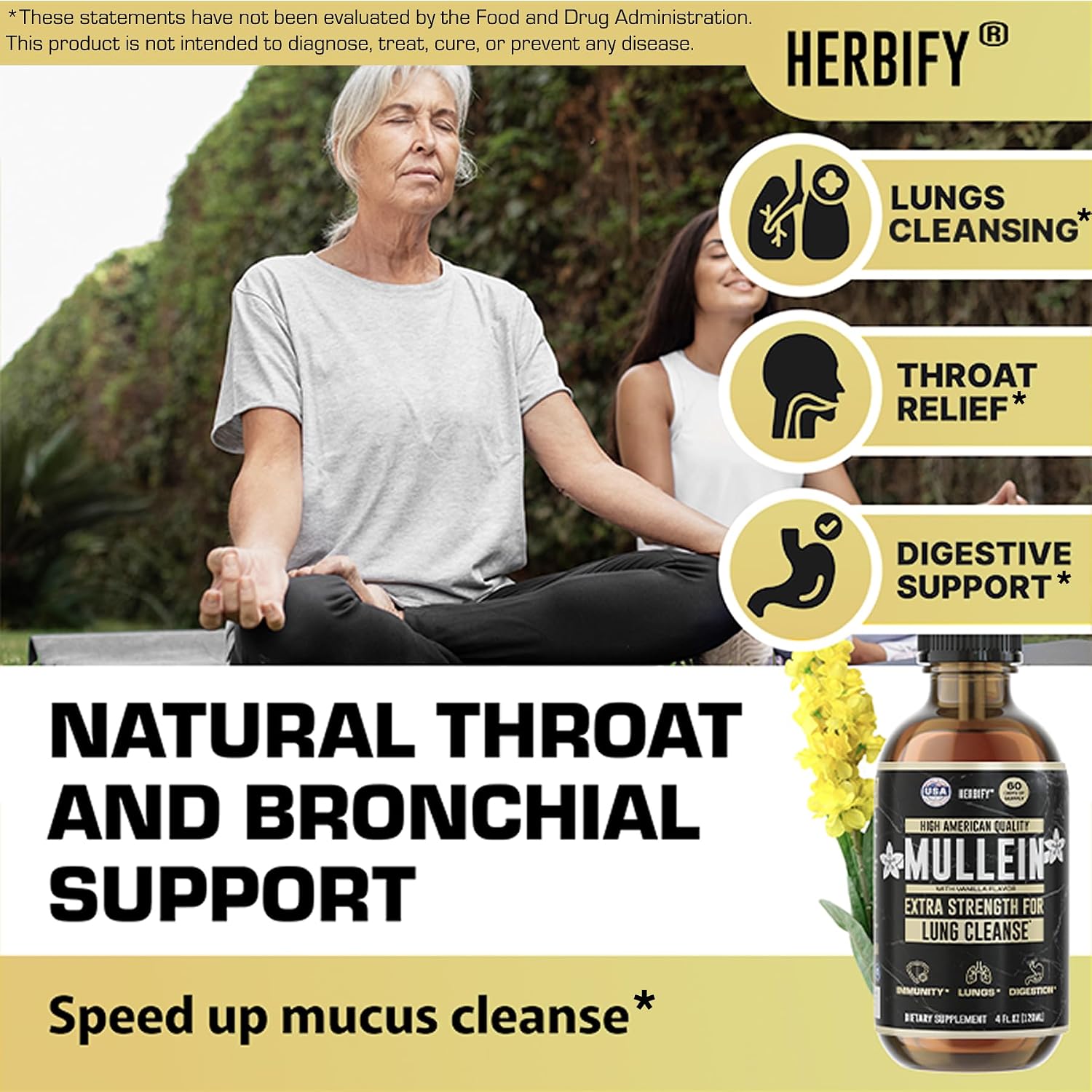 HERBIFY Bundle - Lions Mane & Mullein Vanilla 4 Fl Oz Drops - Supplement for Memory, Focus & Clarity & Immune Support, Lung Cleanse and Bronchial Support - PrimeBioHealth - canada supplements