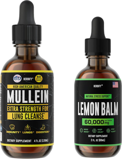 HERBIFY Bundle - Mullein Leaf Extract & Lemon Balm - Respiratory Support & Brain Support - PrimeBioHealth - canada supplements