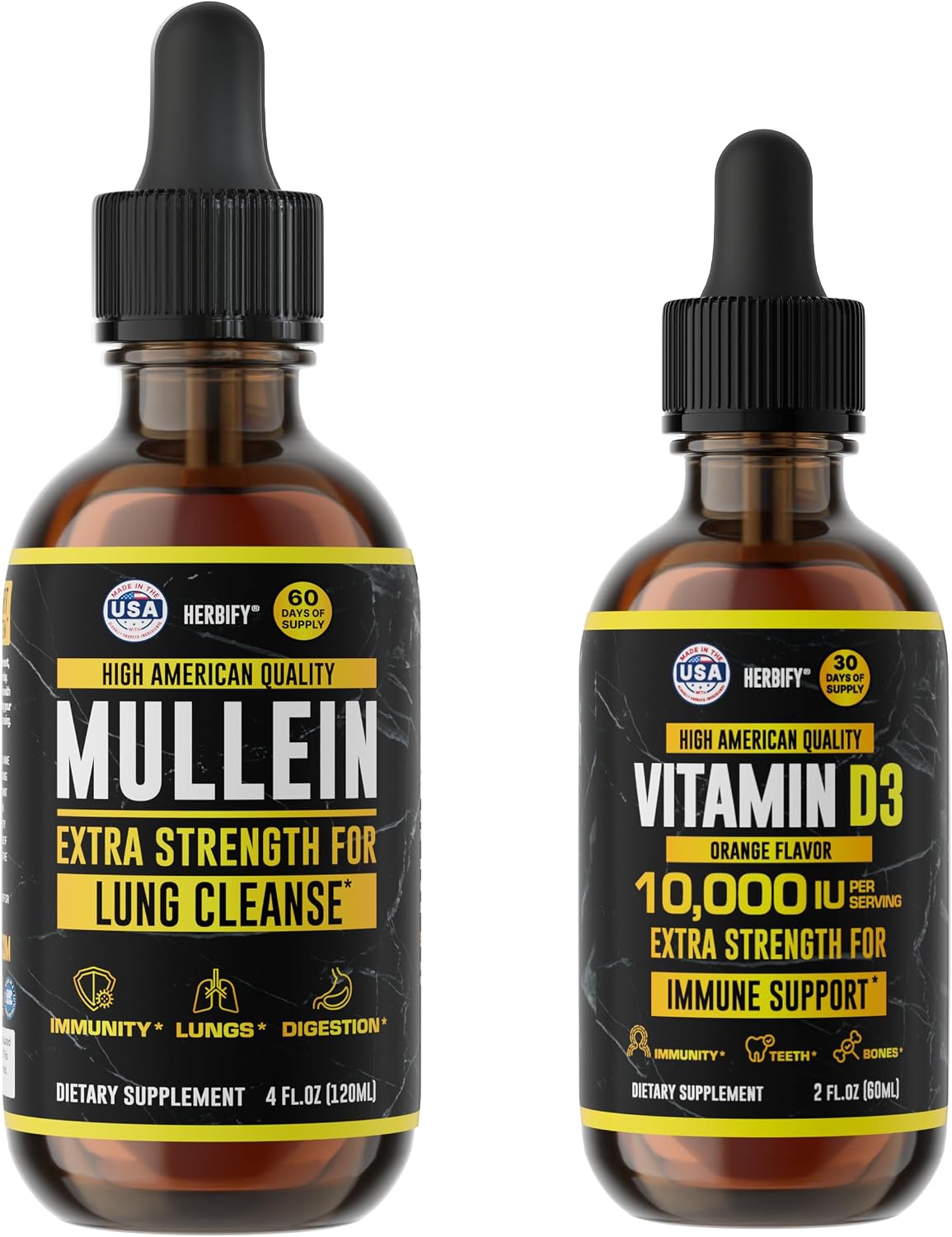 HERBIFY Bundle - Mullein Leaf Extract & Vitamin D3 - Respiratory Support & Immune Boost - PrimeBioHealth - canada supplements