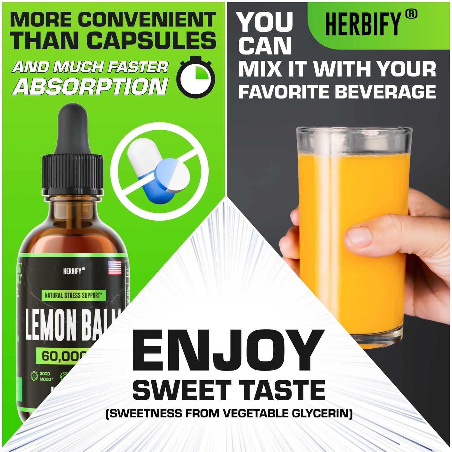 HERBIFY Lemon Balm Tincture - Melissa Officinalis Leaf Liquid Extract - Brain Support and Mood Boost - Lemon Balm Drops for Immune & Cognitive Support - 30 Days Supply - 2 Fl oz - PrimeBioHealth - canada supplements