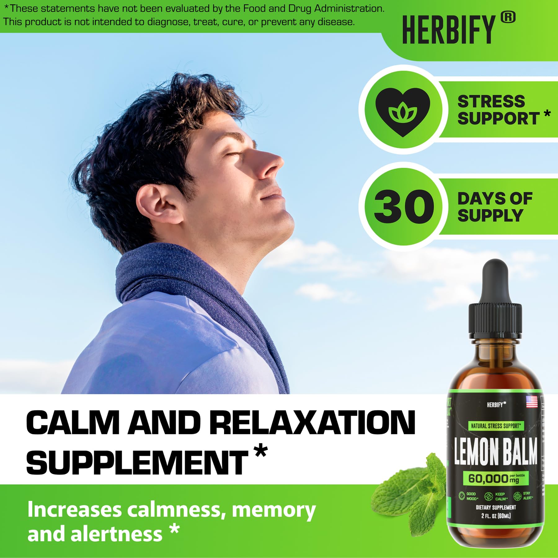 HERBIFY Lemon Balm Tincture - Melissa Officinalis Leaf Liquid Extract - Brain Support and Mood Boost - Lemon Balm Drops for Immune & Cognitive Support - 30 Days Supply - 2 Fl oz - PrimeBioHealth - canada supplements