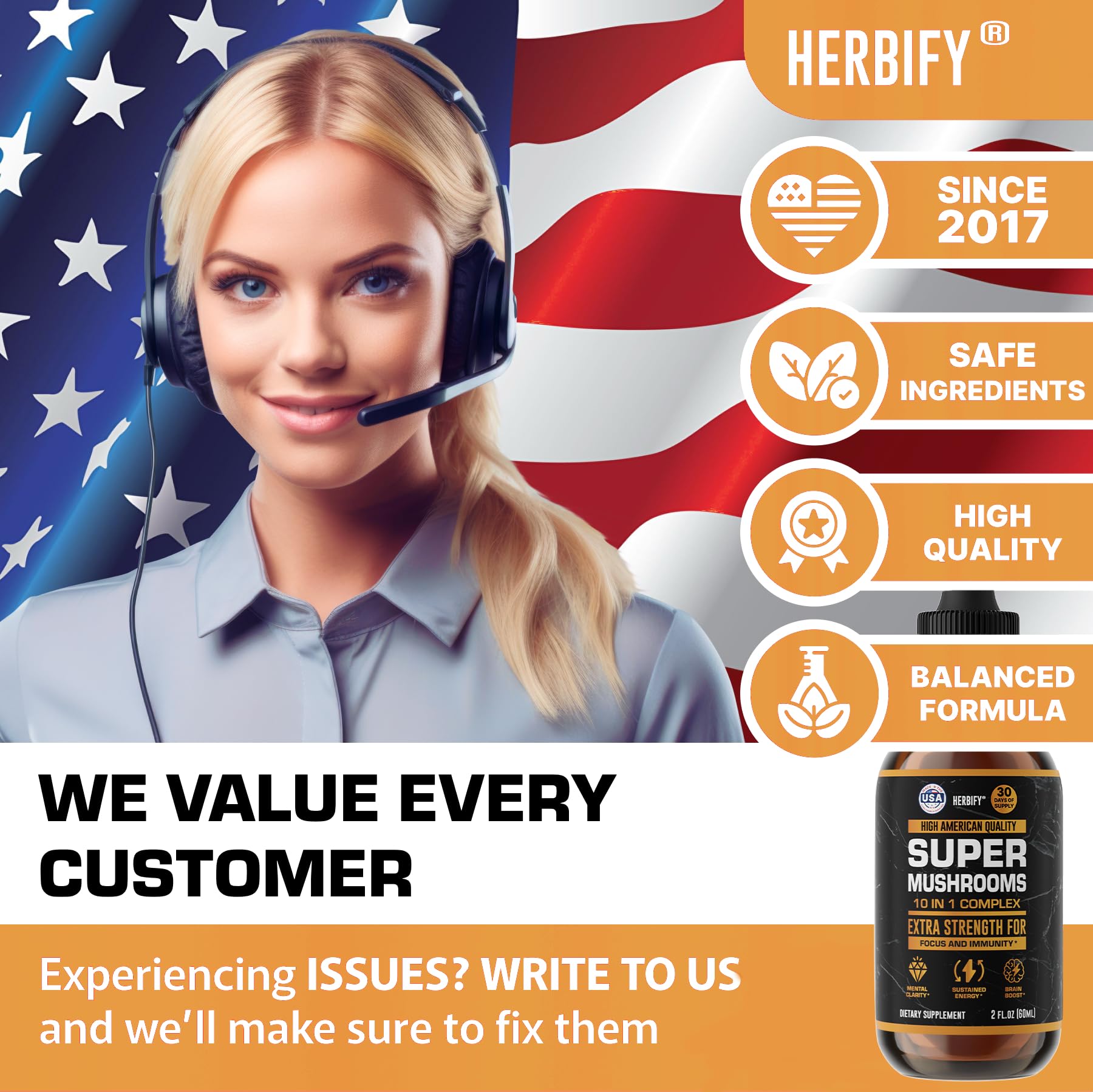 HERBIFY Lions Mane Supplement - Daily Mushroom Supplement for Memory, Focus & Clarity - Brain Booster - Lions Mane Tincture for Immune Support - 4 Fl oz - PrimeBioHealth - canada supplements