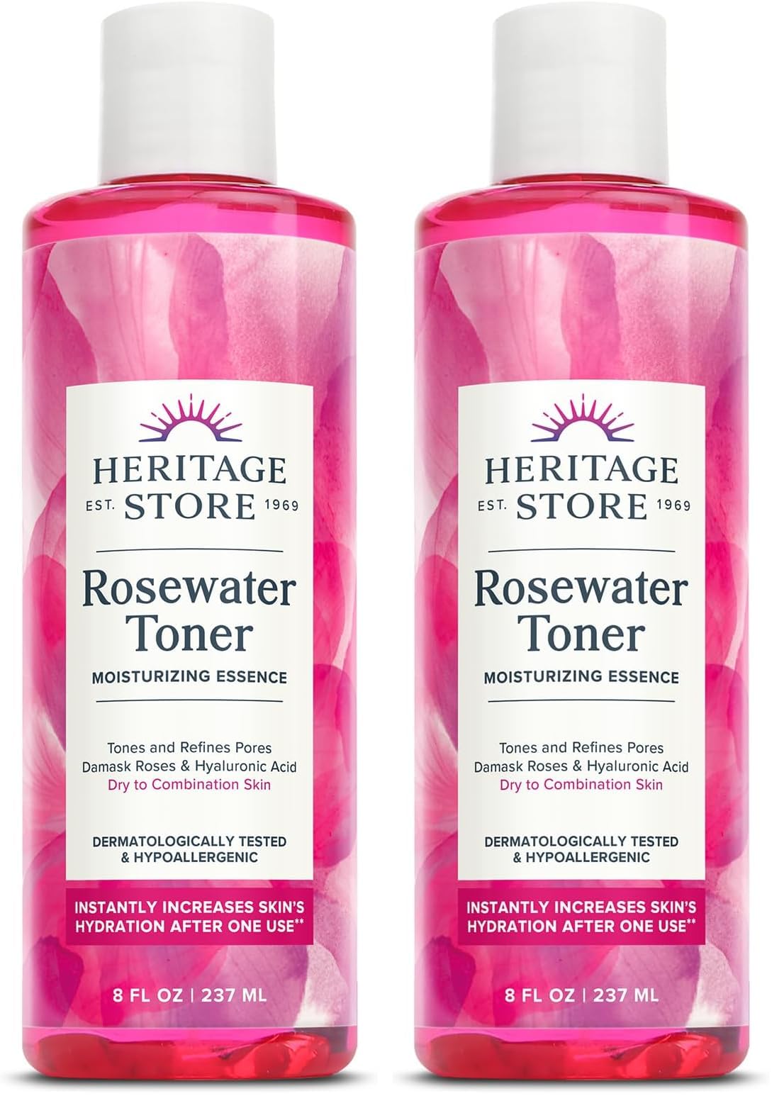 Heritage Store Rosewater Facial Toner with Hyaluronic Acid, Dry to Combination Skin Care, Hydrating Toner Refines Pores & Minimizes the Appearance of Fine Lines & Wrinkles, Alcohol Freeǂ, Vegan, 8oz - PrimeBioHealth - canada supplements