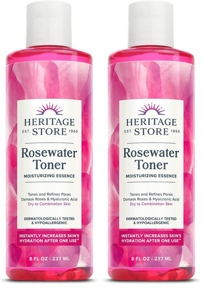 Heritage Store Rosewater Facial Toner with Hyaluronic Acid, Dry to Combination Skin Care, Hydrating Toner Refines Pores & Minimizes the Appearance of Fine Lines & Wrinkles, Alcohol Freeǂ, Vegan, 8oz - PrimeBioHealth - canada supplements