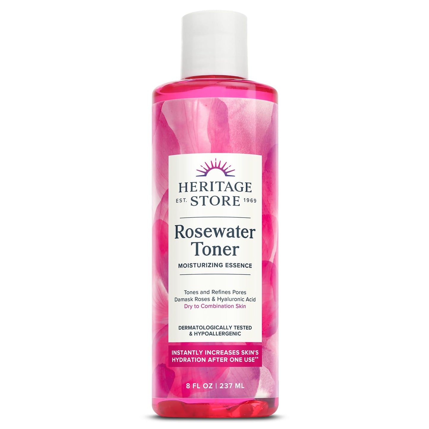 Heritage Store Rosewater Facial Toner with Hyaluronic Acid, Dry to Combination Skin Care, Hydrating Toner Refines Pores & Minimizes the Appearance of Fine Lines & Wrinkles, Alcohol Freeǂ, Vegan, 8oz - PrimeBioHealth - canada supplements
