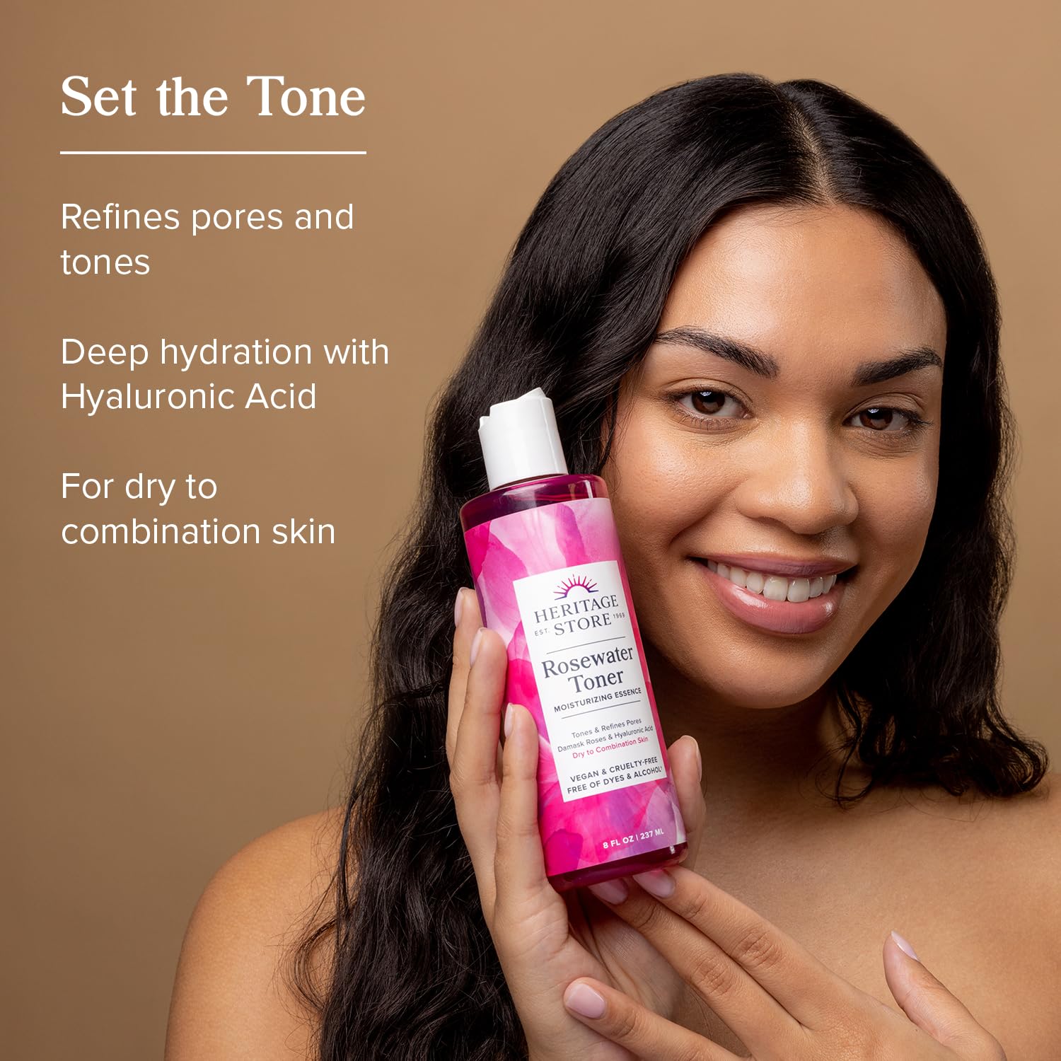 Heritage Store Rosewater Facial Toner with Hyaluronic Acid, Dry to Combination Skin Care, Hydrating Toner Refines Pores & Minimizes the Appearance of Fine Lines & Wrinkles, Alcohol Freeǂ, Vegan, 8oz - PrimeBioHealth - canada supplements