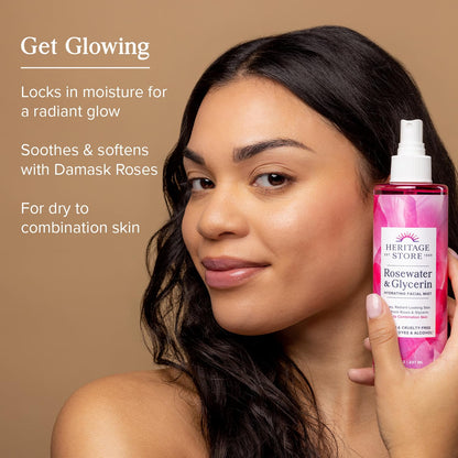 HERITAGE STORE Rosewater & Glycerin Hydrating Facial Mist - Dry Combination Skin Care - Rose Water Spray w/Vegetable Glycerine, Made Without Dyes or Alcohol, Hypoallergenic, 12 FL OZ - PrimeBioHealth - canada supplements