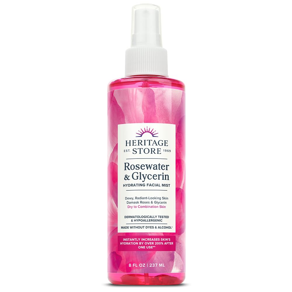 HERITAGE STORE Rosewater & Glycerin Hydrating Facial Mist - Dry Combination Skin Care - Rose Water Spray w/Vegetable Glycerine, Made Without Dyes or Alcohol, Hypoallergenic, 12 FL OZ - PrimeBioHealth - canada supplements