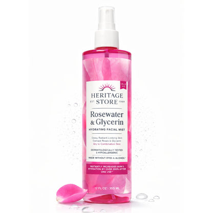 HERITAGE STORE Rosewater & Glycerin Hydrating Facial Mist - Dry Combination Skin Care - Rose Water Spray w/Vegetable Glycerine, Made Without Dyes or Alcohol, Hypoallergenic, 12 FL OZ - PrimeBioHealth - canada supplements