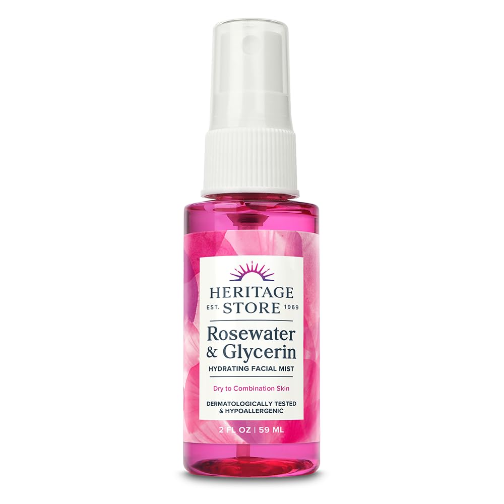 HERITAGE STORE Rosewater & Glycerin Hydrating Facial Mist - Dry Combination Skin Care - Rose Water Spray w/Vegetable Glycerine, Made Without Dyes or Alcohol, Hypoallergenic, 12 FL OZ - PrimeBioHealth - canada supplements