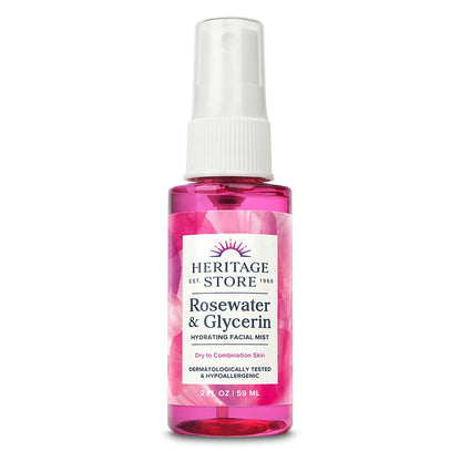 HERITAGE STORE Rosewater & Glycerin Hydrating Facial Mist - Dry Combination Skin Care - Rose Water Spray w/Vegetable Glycerine, Made Without Dyes or Alcohol, Hypoallergenic, 12 FL OZ - PrimeBioHealth - canada supplements