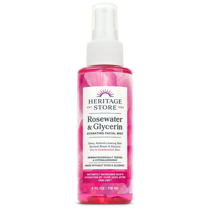 HERITAGE STORE Rosewater & Glycerin Hydrating Facial Mist - Dry Combination Skin Care - Rose Water Spray w/Vegetable Glycerine, Made Without Dyes or Alcohol, Hypoallergenic, 12 FL OZ - PrimeBioHealth - canada supplements