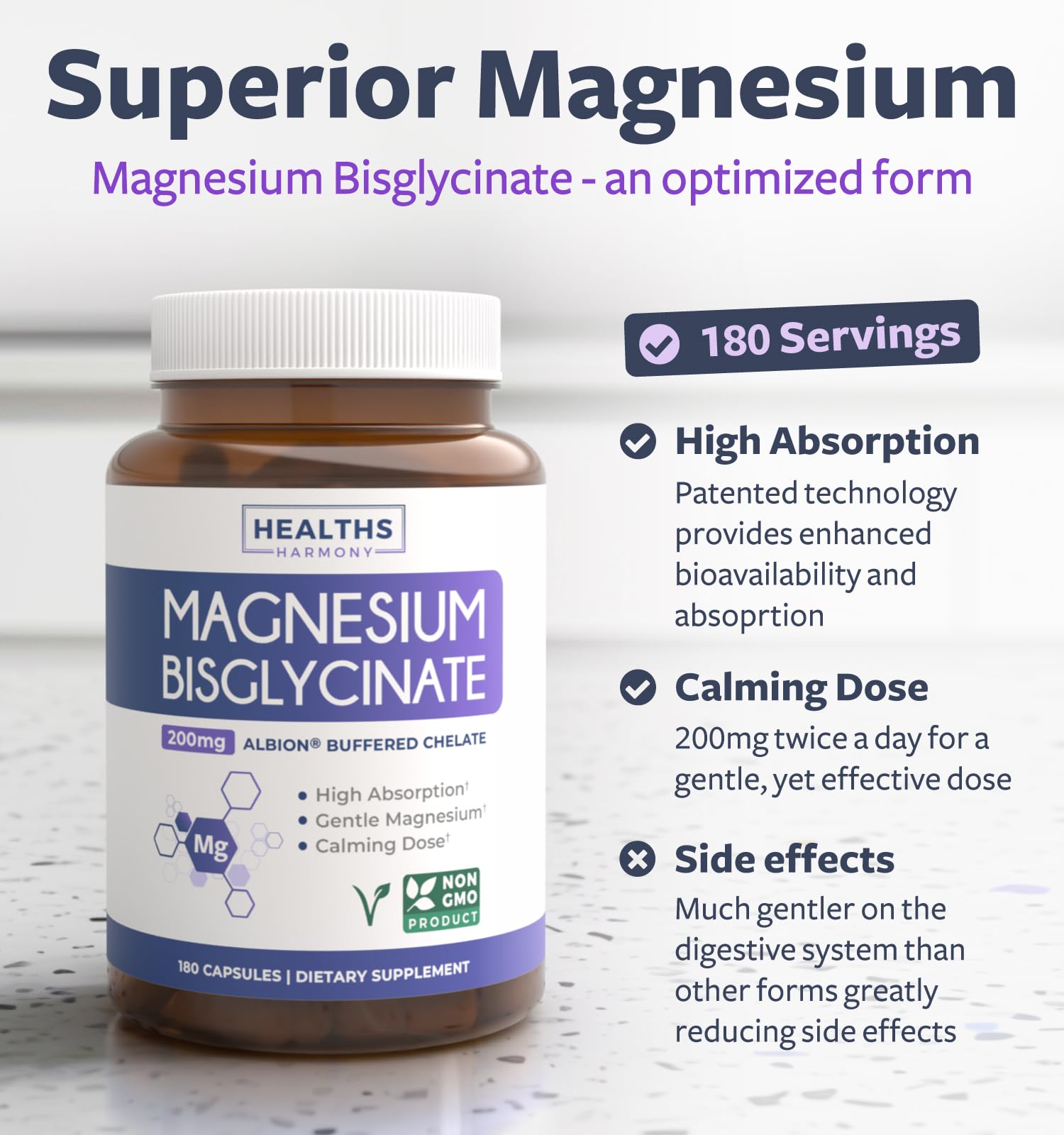 High Absorption Magnesium Bisglycinate Capsules - Clinically Validated Buffered and Chelated Magnesium Supplement - 1 Daily Vegan Capsule with Lab Verified Gentle 200mg Serving (4 Month Supply) - PrimeBioHealth - canada supplements