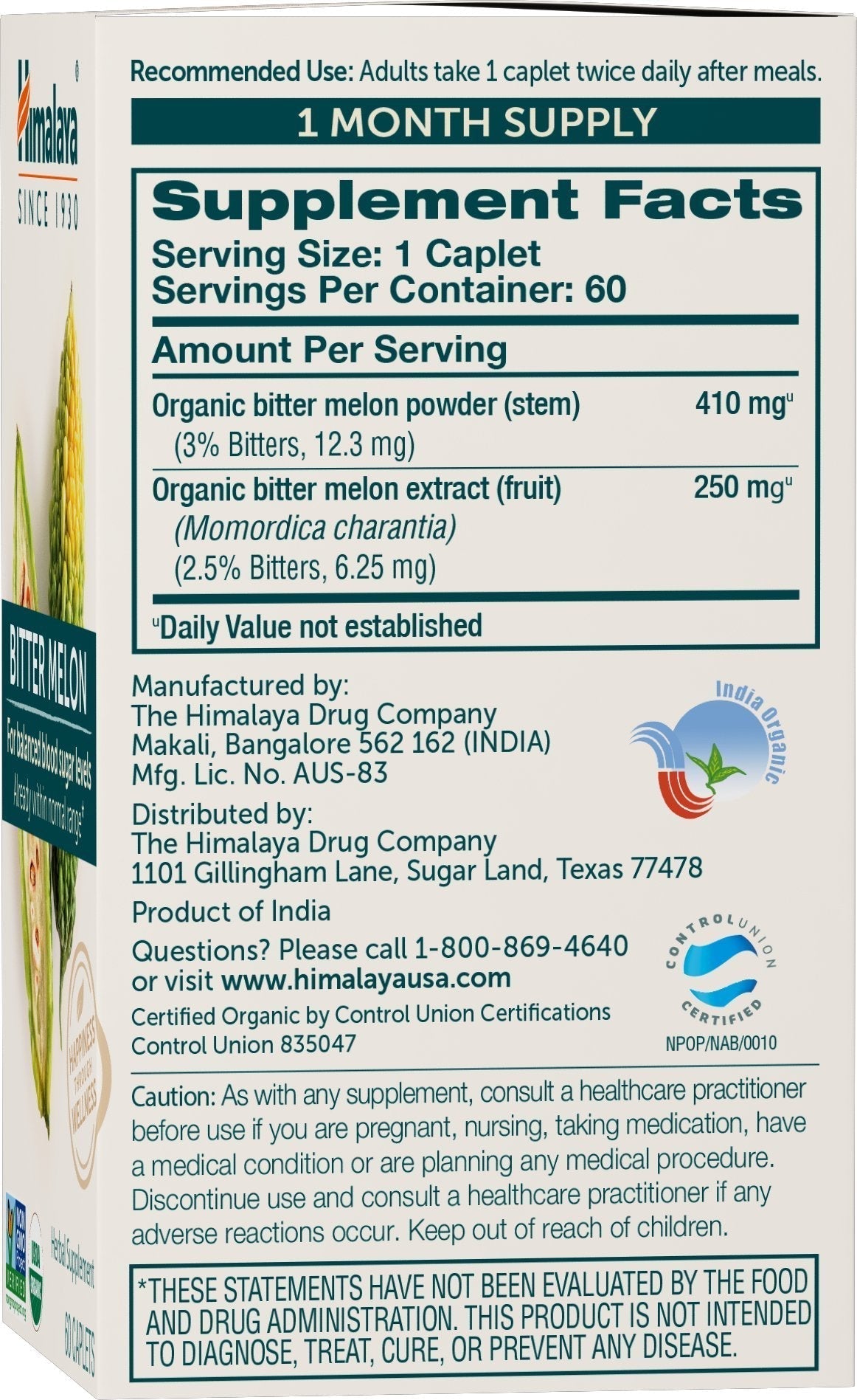 Himalaya Organic Bitter Melon - Herbal Glucose Metabolism Support - USDA Organic, Non-GMO, Vegan, Gluten Free - PrimeBioHealth - canada supplements