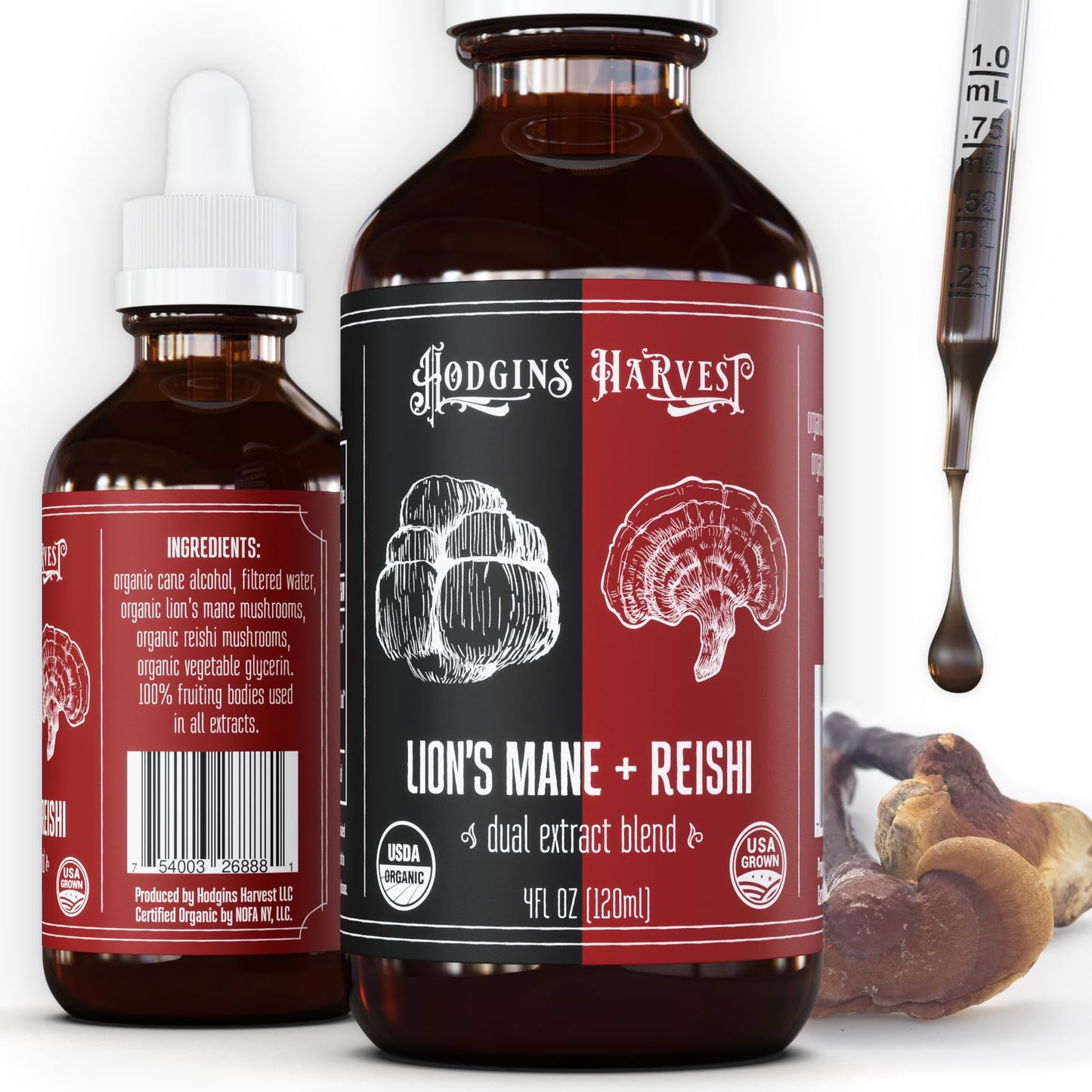 Hodgins Harvest Organic Lion's Mane Fruiting Body Extract Tincture - Mushroom Supplement for Brain Health and Mental Focus - Dual Extract Formula - Extra Concentrated - 4 fl oz Bottle - PrimeBioHealth - canada supplements