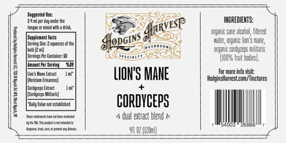 Hodgins Harvest Organic Lion's Mane Fruiting Body Extract Tincture - Mushroom Supplement for Brain Health and Mental Focus - Dual Extract Formula - Extra Concentrated - 4 fl oz Bottle - PrimeBioHealth - canada supplements