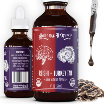 Hodgins Harvest Organic Lion's Mane Fruiting Body Extract Tincture - Mushroom Supplement for Brain Health and Mental Focus - Dual Extract Formula - Extra Concentrated - 4 fl oz Bottle - PrimeBioHealth - canada supplements