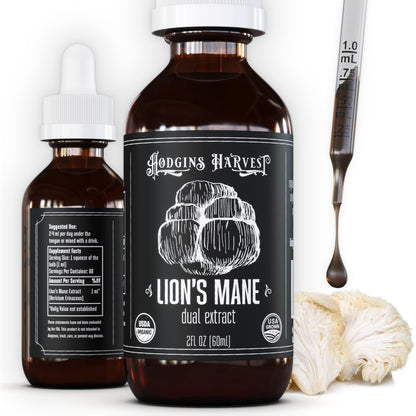Hodgins Harvest Organic Lion's Mane Fruiting Body Extract Tincture - Mushroom Supplement for Brain Health and Mental Focus - Dual Extract Formula - Extra Concentrated - 4 fl oz Bottle - PrimeBioHealth - canada supplements