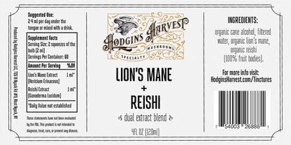 Hodgins Harvest Organic Lion's Mane Fruiting Body Extract Tincture - Mushroom Supplement for Brain Health and Mental Focus - Dual Extract Formula - Extra Concentrated - 4 fl oz Bottle - PrimeBioHealth - canada supplements