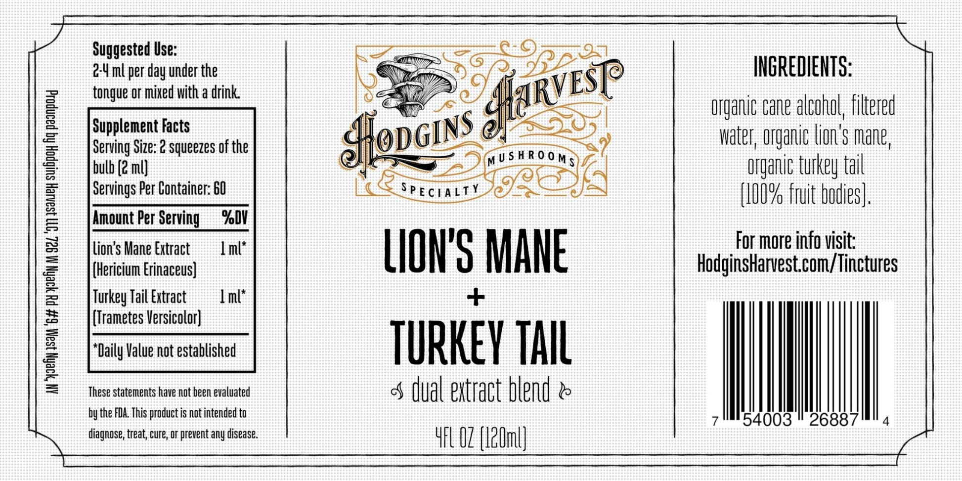 Hodgins Harvest Organic Lion's Mane Fruiting Body Extract Tincture - Mushroom Supplement for Brain Health and Mental Focus - Dual Extract Formula - Extra Concentrated - 4 fl oz Bottle - PrimeBioHealth - canada supplements