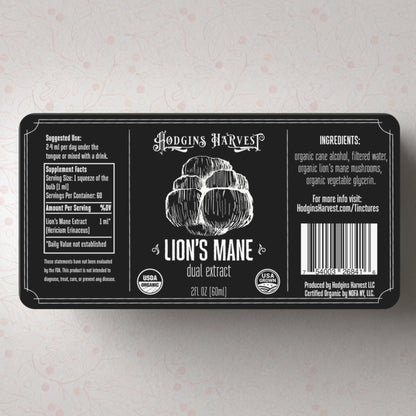 Hodgins Harvest Organic Lion's Mane Fruiting Body Extract Tincture - Mushroom Supplement for Brain Health and Mental Focus - Dual Extract Formula - Extra Concentrated - 4 fl oz Bottle - PrimeBioHealth - canada supplements