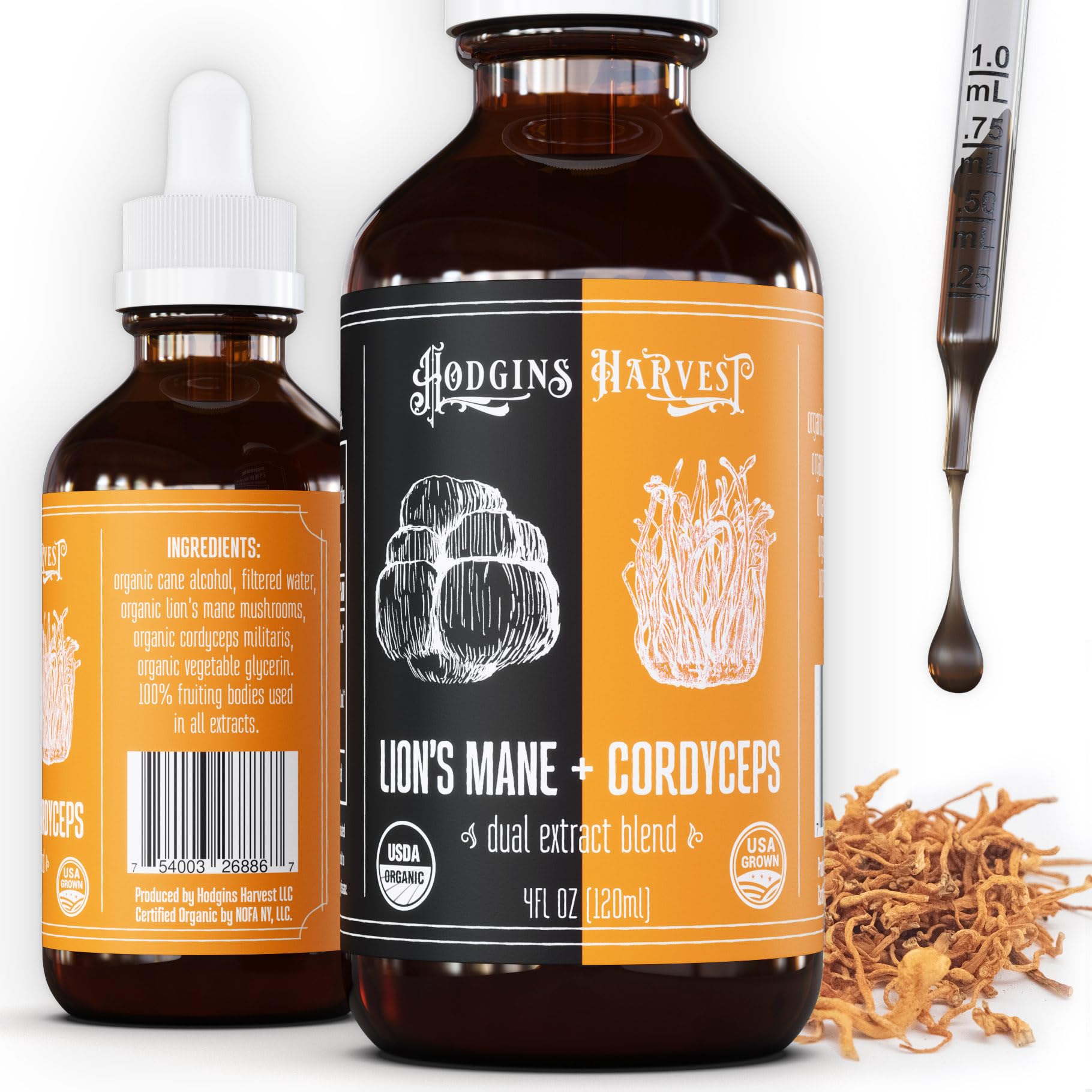 Hodgins Harvest Organic Lion's Mane Fruiting Body Extract Tincture - Mushroom Supplement for Brain Health and Mental Focus - Dual Extract Formula - Extra Concentrated - 4 fl oz Bottle - PrimeBioHealth - canada supplements