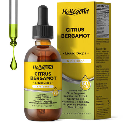 HOLLEGEND Citrus Bergamot Liquid Drops, Organic Citrus Bergamot 1000mg Supplement, Plus Soursop, CoQ10, Vitamin D3, K2, - PrimeBioHealth - canada supplements