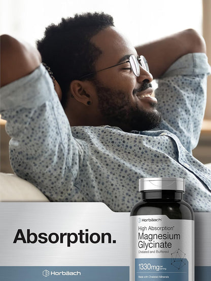 Horbaach Magnesium Glycinate 1330mg | 250 Capsules | Buffered with Chelated Minerals | 240 mg per Serving | Non-GMO, Gluten Free Supplement - PrimeBioHealth - canada supplements