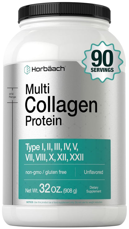 Horbaach Multi Collagen Protein Powder 32 oz | Types I, II, III, IV, V, VII, VIII, X, XII, and XXII | Grassfed Collagen Peptides - PrimeBioHealth - canada supplements